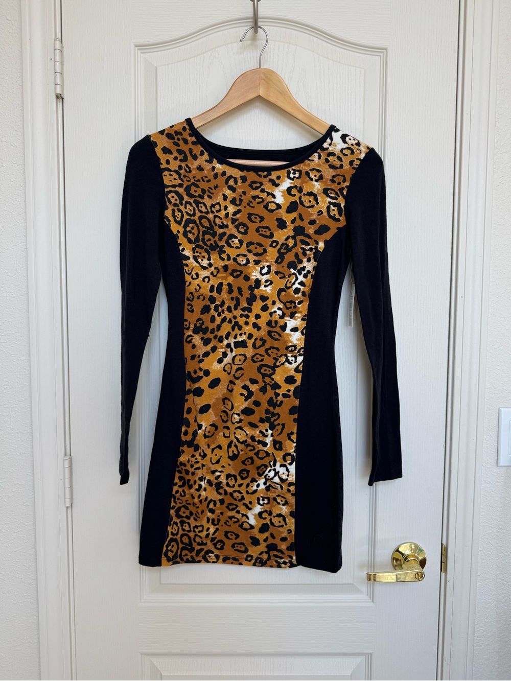 Nicki Minaj Black and Leopard-Print Long Sleeve Bodycon Dress